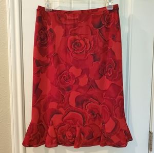 Express Red Rose Fluted Midi Skirt sz Small